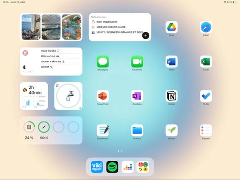 Organisation, School Ipad Homescreen, Aesthetic Ipad Homescreen Layout School, Clean Ipad Homescreen, Ipad Homescreen Ideas For School, Ipad Homescreen Ideas Minimalist, Productive Ipad Homescreen, Ipad Aesthetic Organization Homescreen, Ipad Photo Ideas