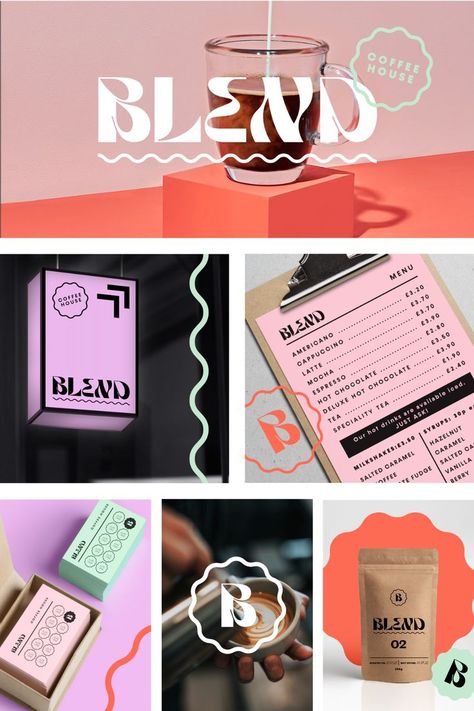 Coffee Brand Mood Board, Funky Brand Identity, Cafe Brand Identity, Coffee Shop Brand Identity, Funky Coffee Shop, Coffee Brand Identity, Bakery Bookstore, Coffee House Logo Design, Socmed Design