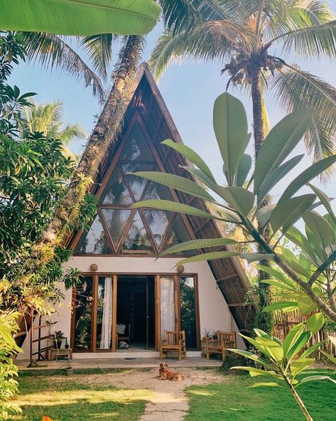 9 Stunning A-Frame Houses Worth Drooling Over Jungle House Aesthetic, A Frame House Interior, Triangle House, Bamboo House Design, Lakeside Cabin, A Frame House Plans, Rest House, Desain Lanskap, Bamboo House