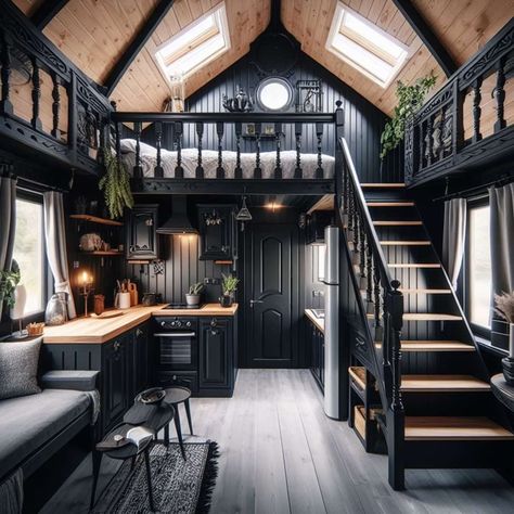 Black Tiny Home, Gothic Tiny House, Tiny Cabins Interiors, Tiny Home Ideas, Old Style House, Yurt Living, Cottage Tiny House, Brooklyn Navy Yard, Tiny House Village