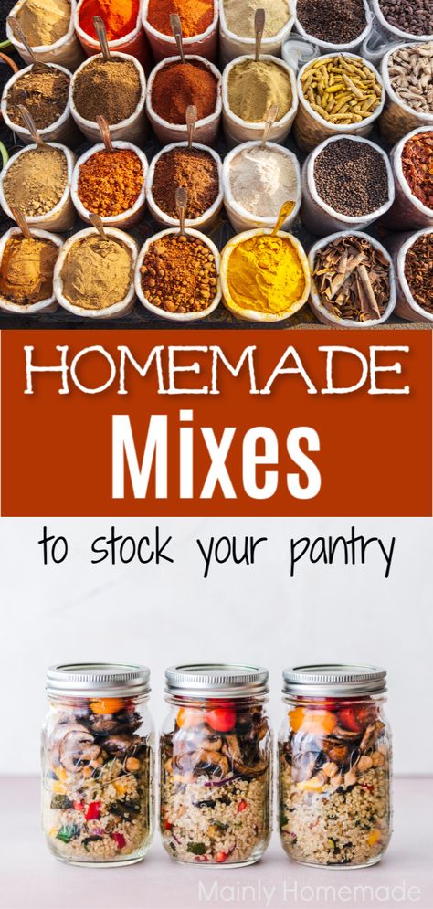 Homemade Dry Mix Recipes for Your Pantry | Mainly Homemade Dry Mix Recipes, Pantry Stock, Baking Mix Recipes, Dry Soup Mix, Homemade Dry Mixes, Dry Mixes, Spice Blends Recipes, Homemade Spice Mix, Homemade Pantry