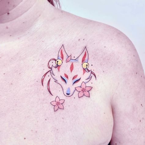 Kawaii Tattoos, Small Fox Tattoo, Samurai Tattoo Sleeve, Rainbow Tattoos, Kitsune Mask, Kawaii Tattoo, Fox Tattoo, Samurai Tattoo, Cute Small Tattoos