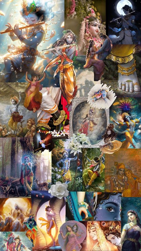 Radha Krishna Collage Wallpaper, Radha Krishna Aesthetic, Krishna Collage, Krishna Aesthetic, The Bhagavad Gita, Collage Mural, Radhe Krishna Wallpapers, Shree Krishna Wallpapers, Pencil Sketch Images