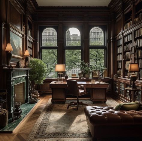 English Library Room, Old Money Aesthetic Interior Design, Old Vintage House Interior, Tutor Style Homes Interior, Dark Wood Closet, Old Money Aesthetic House, French Chateau Interior, New York Apartment Interior, Mansion Aesthetic