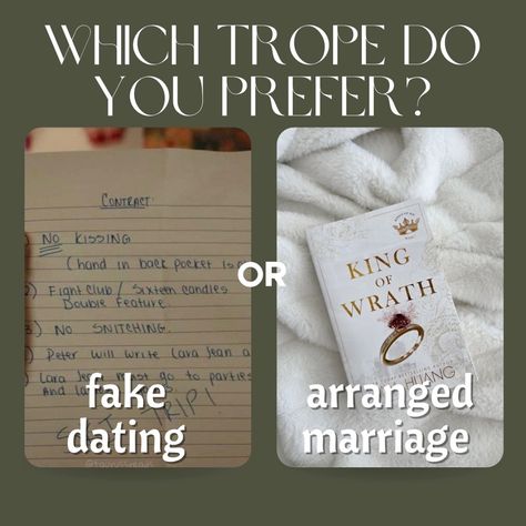 As much as I love the fake dating trope I have to pick arranged marriage ( because it usually comes along with the enemies to lovers and it’s pure perfection ). Which one are you choosing ? #fakedating #arrangedmarriage #bookstagram #bookish Fake Dating Trope, Fake Dating, Enemies To Lovers, Arranged Marriage, Which One Are You, You Choose, I Love, Pure Products, Quick Saves