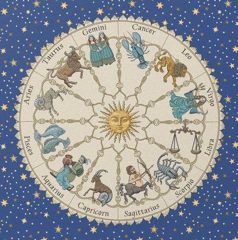 Vintage Astrology, Zodiac Wheel, Wheel Art, Astrology Art, Celestial Art, Mystical Art, Moyen Age, Illuminated Manuscript, Astrology Zodiac