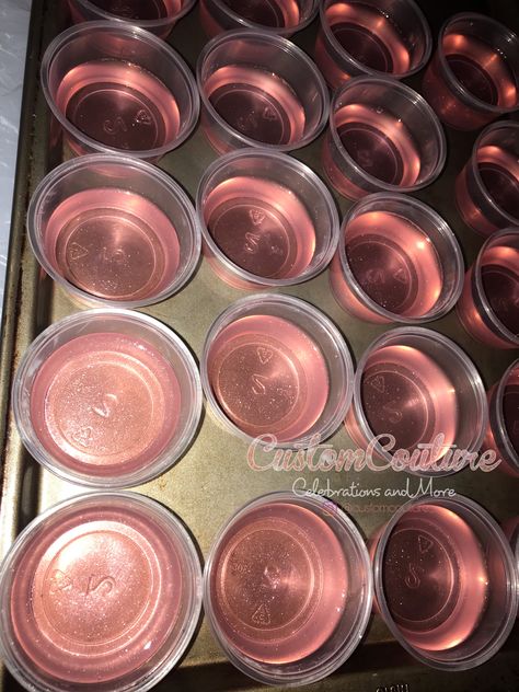 Glittery, Pink Starburst Flavored Jell-O Shots 🤤✨🥃 Rose Gold 😍 Jell-O Shots Rose Gold Party 21st Birthday Girls Night Out Girls Night In  FMOI: @customcouture_ 💕 50th Birthday Pink And Gold, Pink Theme 21st Birthday Party, 21 Birthday Theme Ideas Pink, 21st Party Favors Birthday Ideas, 21st Birthday Esthetic, Pink And Gold 30th Birthday Party, 21st Birthday Ideas Rose Gold, Rose Gold 25th Birthday Party, 21st Rose Gold Birthday Party