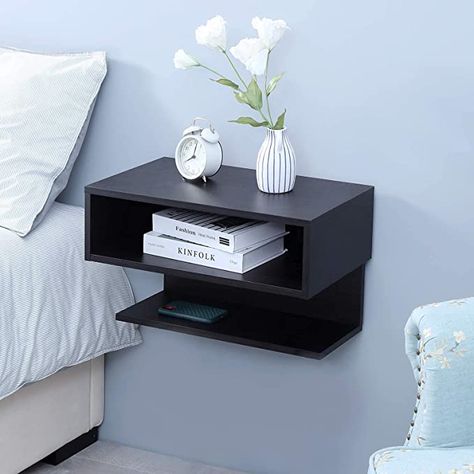 Amazon.com: WELLAND Floating Nightstand Side Table.Wall Mounted Shelf with Drawer Storage for Living Room, Bedroom.: Kitchen & Dining Side Table Wall, Table Wall Mounted, Shelf With Drawer, Storage For Living Room, Floating Shelf With Drawer, Floating Shelves Bedroom, Shelf Nightstand, Wall Mounted Shelf, Bedside Shelf