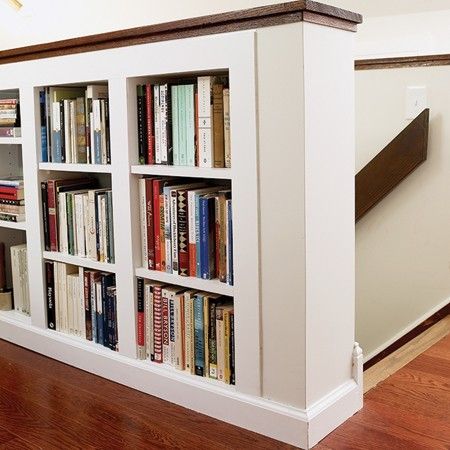 Bulit in bookcase at top of stairs Finished Attic, Staircase Wall, Hemma Diy, Stair Case, Attic Renovation, Attic Spaces, Attic Remodel, Half Wall, This Old House