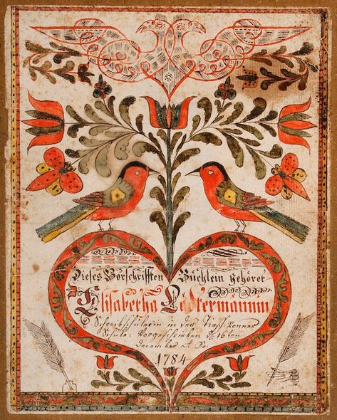 German Folk, Barnes Foundation, Arte Folk, Red Watercolor, Art Populaire, Pennsylvania Dutch, German Art, American Folk Art, Two Birds
