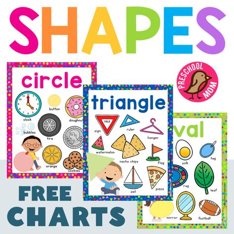 Preschool Shapes Charts - Preschool Mom Charts For Preschool, Shapes Worksheets For Preschool, Tracing Shapes Worksheets, Chart For Preschool, Shapes Preschool Printables, Shape Anchor Chart, Shapes Chart, Preschool Shapes, Shape Worksheets For Preschool