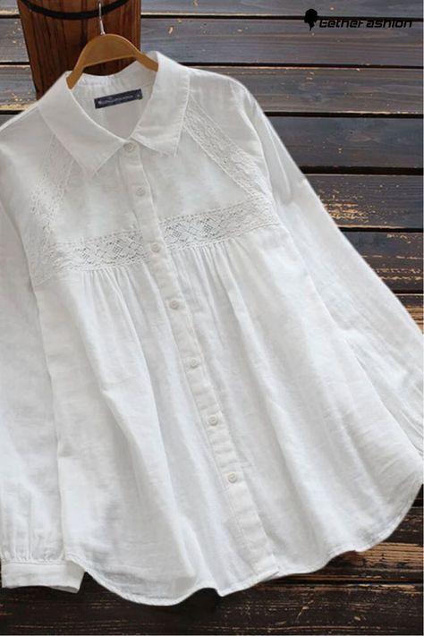 Lace Stitching Loose Long-sleeved Blouse | Long sleeve blouse, Blouses for women, Clothes Cotton Tops Designs, Stylish Short Dresses, Grunge Look, Stylish Dress Book, Blouse Online, Mode Vintage, Long Blouse, Mode Style, Blouse Styles