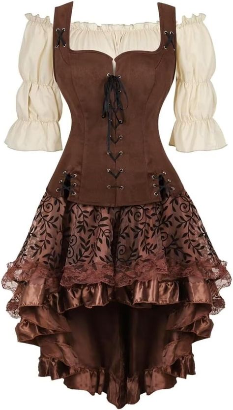 Medieval Costume Women, Corset With Skirt, Medieval Dress Peasant, Steampunk Corset Dress, Costume Viking, Pirate Dress, Corset Steampunk, Irish Dress, Female Pirate Costume