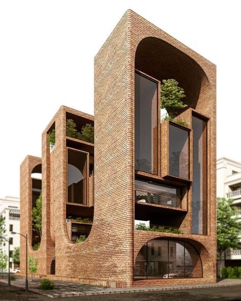 Architecture Cool, Iran Tehran, Building Concept, Architecture Building Design, Brick Architecture, Architecture Design Concept, Brick Facade, Brick Design, Architecture Exterior