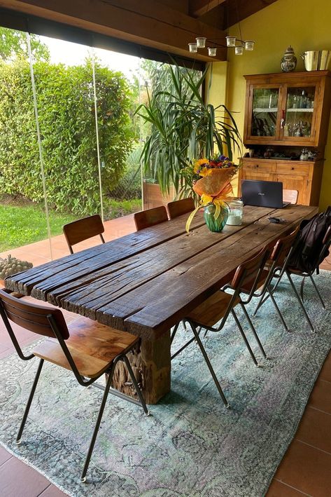 Reclaimed Wooden Dining Table, Raw Wooden Table, Unique Dinner Table Designs, Thick Wooden Dining Table, Thick Wooden Table, Industrial Wood Table, Outdoor Rustic Dining Table, Handmade Wooden Dining Table, Dining Table Raw Wood