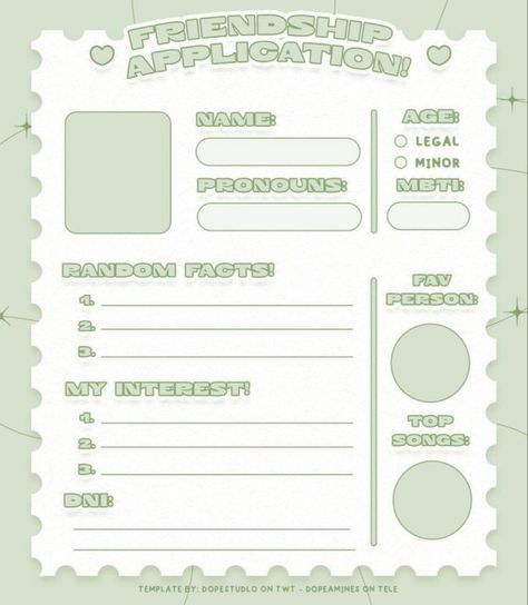 Kawaii, Fill Out Sheet, Oc Fill Out Sheet, Template Tiket, Friend Application, Slam Book, Twitter Template, About Me Template, Character Sheet Template