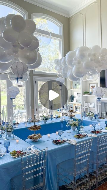 Social Butterfly on Instagram: "Behind the scenes of how Brooks built these fabulous hot air balloon clouds for my baby shower ☁️🦋

#hotairballoons #hotairballoonshower #cloudballoons #behindthescenes #babyshowerballoons #socialbutterflyballoons #cloudtheme #balloondiy #howtoballoons #hostesswiththemostess #tuftexballoons" Clouds And Hot Air Balloon Party, Cloud Balloons Decorations, On Cloud Nine Centerpieces, Baby Shower Clouds Theme, In The Clouds Baby Shower Theme, Up In The Clouds Baby Shower Theme, Diy Hot Air Balloon Centerpiece, Cloud Theme Baby Shower Ideas, Hot Air Balloon Theme Party