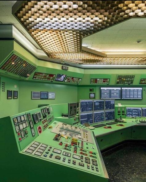 Akira Technology, Surveillance Room, Tech Photography, Retro Architecture, Thermal Power Plant, Brutalist Design, Control Panels, Retro Futuristic, Brutalism