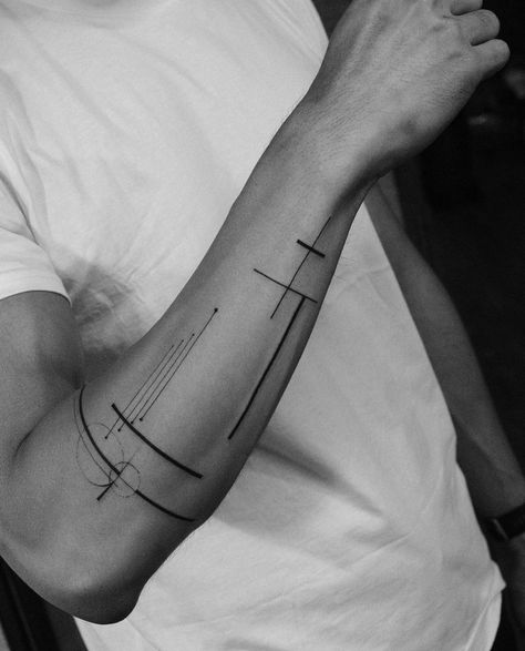 Ring Around The Arm Tattoo, Symbolic Forearm Tattoo, Aesthetic Tattoos Forearm, Minimalist Tattoo Men Arm Simple, Arm Pattern Tattoo, Line Arm Tattoo Men, Two Word Tattoo For Men, Line Tattoo Arm Men, Men’s Tatoos Ideas Arm