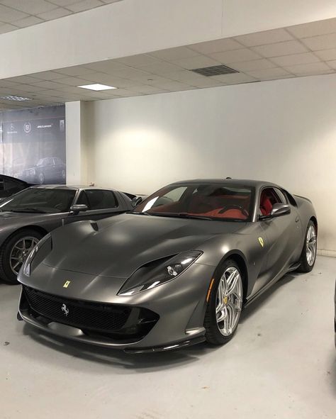 Ferrari 812 Superfast painted in tailor made Grigio Silverstone Opaco  Photo taken by: @heathertnicole on Instagram Grey Ferrari, Grey Cars, 812 Superfast, Ferrari 812 Superfast, Ferrari 812, Grey Car, Fast Sports Cars, Ferrari F12, Ferrari Car