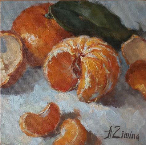Small tangerine painting Painting For Kitchen, Fruit Oil Painting, Painting Fruit, Mini Oil Painting, Simple Oil Painting, Oil Painting Still Life, Fruits Drawing, Orange Painting, Still Life Fruit
