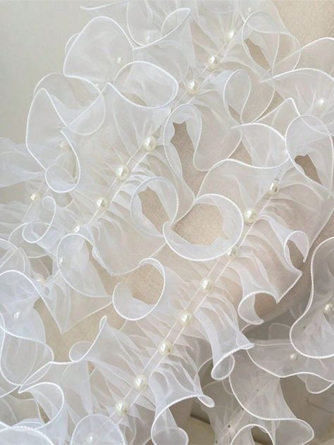 White  Collar  Polyester   Embellished   Event & Party Supplies Gift Wrapping, Pearl Mirror, Clothing Design, Event Party, White Collar, Gift Wrapping Supplies, Faux Pearl, Lace Trim, Trim