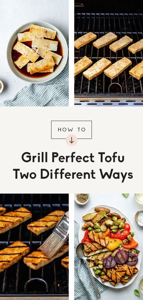 Learn exactly how to grill tofu that's golden brown and so delicious. Make the best grilled tofu with two amazing methods: directly on your grill or using skewers to make tofu kabobs! With this step-by-step tutorial for grilling tofu, you'll have wonderful, plant-based recipes for summer in no time. Seasonings, marinades and recipe ideas included! #tofu #grilling #howtoguide #summerfood #fourthofjuly #bbq #potluck #picnic #grill Tofu On Grill, Grilled Tofu Marinade, Tofu Kabobs, Grill Tofu, Grilled Tofu Recipes, Tofu Marinade Recipes, Tofu Dinner Recipes, Bbq Potluck, Tofu Recipes Healthy