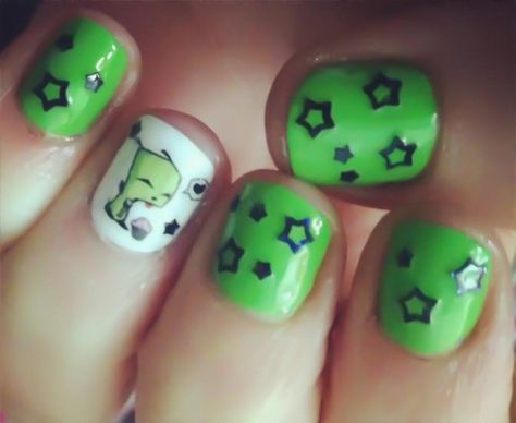 Gir from Invader Zim. Cute Gir Invader Zim, Nail Ideas Goth Short, Invader Zim Acrylic Nails, Invader Zim Gir Aesthetic, Invader Zim Scenecore, Invader Zim Nail Art, Gir Nails Invader Zim, Invader Zim Clothes, Pierce The Veil Nails