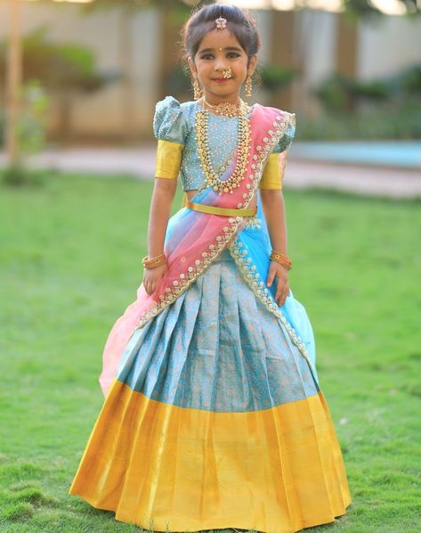 Kids Half Saree Blouse Designs, Half Saree For Kids Girl, Half Saree Designs For Kids, Baby Girl Frocks Princesses, Kids Saree, Indian Dresses For Kids, Kids Party Wear Dresses, Kids Dress Collection