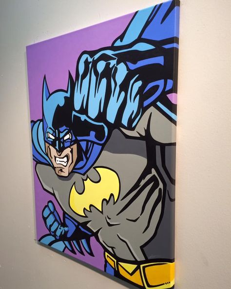 Comic Painting Ideas, Batman Paintings On Canvas, Dc Canvas Painting, Pop Canvas Art, Superhero Painting Canvas, Batman Art Painting, Marvel Painting Ideas On Canvas, Batman Canvas Painting, Batman Painting Canvas