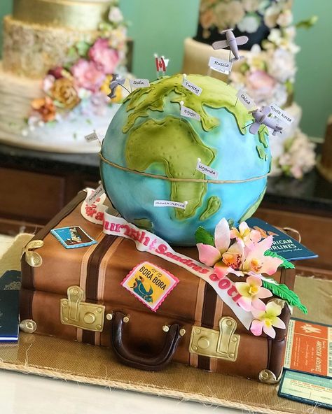 Suitcase Cake, Globe Cake, Cold Porcelain Tutorial, Travel Cake, Gateaux Cake, Travel Theme Wedding, Crazy Cakes, Edible Art, Cake Shop