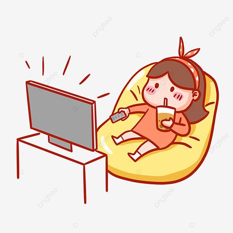 Tv Cartoon Drawings, Watching Tv Art, Watching Tv Drawing, Watching Tv Cartoon, Watching Tv Illustration, Tv Clipart, Dog Watching Tv, Twitter Emoji, Facebook Emoji