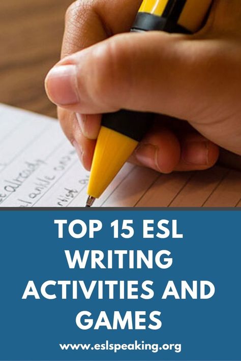 Top 15 ESL writing activities, games, worksheets, lesson plans and more. Help your students improve their English writing skills with these engaging, student-centred activities.  #writing #eslwriting #englishwriting #esl #elt #tefl #tesol #tesl #teaching #teachingenglish #englishteacher Esl Writing Activities, Improve English Writing, Esl Writing, Fun Writing Activities, Teaching Esl, Writing Lesson Plans, Esl Teaching Resources, Writing Games, Esl Lesson Plans