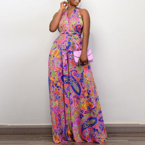 Item NO.: AT_C8487Price: US$ 11.94Category: Dresses > Maxi DressesColor: pink, red, goldSize: S, M, L, XL, 2XL, 3XLTag: Wholesale Holiday DressesDescription: PolyesterDetail: This Plus Size Women African Print Halter Neck Beach Jumpsuit Design Made Of High Quality Polyster And Spandex Material, Which Is Stretchy, Soft And Comfortable. The Is Always On Trend. This Casual Maxi Dresses Is a Must-Have For Vocations And Dating Occasions. Maxi Dresses At Global Lover Comes With Huge Selections Of Colo Patchwork, Beach Jumpsuits, Elegante Y Chic, Strappy Maxi Dress, Backless Jumpsuit, Pink Jumpsuit, Women Halter, Romper Outfit, Plus Size Jumpsuit