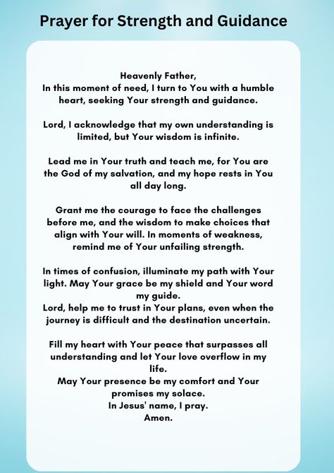 Embrace the power of prayer with this heartfelt Christian prayer for strength and guidance. Whether you're facing challenges, seeking wisdom, or in need of comfort, this prayer is a beautiful way to connect with God's unfailing love and guidance. Let this prayer be a source of strength in your journey, reminding you of God's presence and promises in every step of your life. #ChristianPrayer #Faith #Strength #Guidance #HopeInGod #ChristianPrayer #PrayerForStrength #SpiritualGuidance #FaithInGod Prayer For Faith In God, Prayer For Wisdom And Guidance, Prayer For Strength And Courage, Godly Goals, Prayer For Loved Ones, Seeking Wisdom, Prayer For Strength, Prayer For Wisdom, Womens Bible