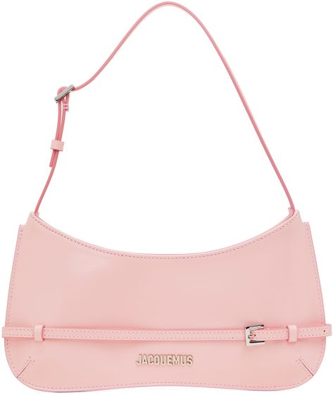 Find Jacquemus Pink Le Chouchou 'le Bisou Ceinture' Bag on Editorialist. Patent leather shoulder bag in pink. · Adjustable shoulder strap · Logo hardware at face · Detachable pin-buckle belt at face · Zip closure · Card slot at interior · Cotton twill lining · Silver-tone hardware · H5.5 x W10.5 x D0.25 in Part of the Le Chouchou collection. Supplier color: Pale pink White Purse Designer, Jaquemus Bag Pink, Cute Pink Bags, Jacquemus Bag Pink, Jacquemus Pink Bag, Baby Pink Bag, Light Pink Bag, Goyard Tote Bag, Light Pink Purse