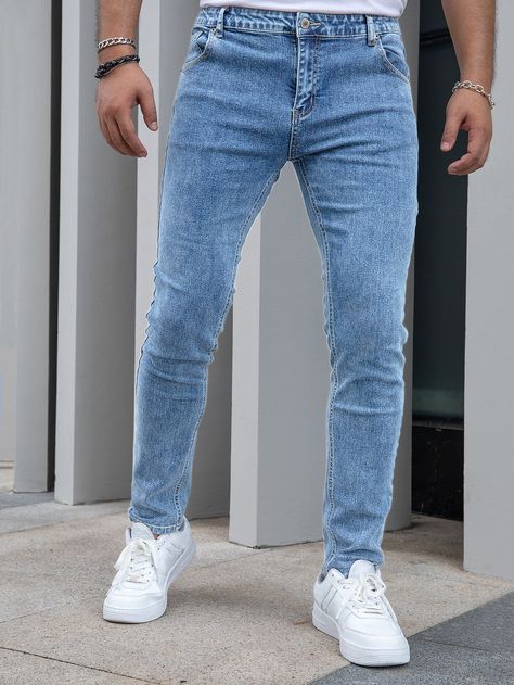 Men Slant Pocket Skinny Jeans Mens Fashion Casual Outfits, Patched Jeans, Printed Jeans, Cargo Jeans, Tapered Jeans, Mens Denim, Mens Fashion Casual, Straight Leg Jeans, Mens Jeans