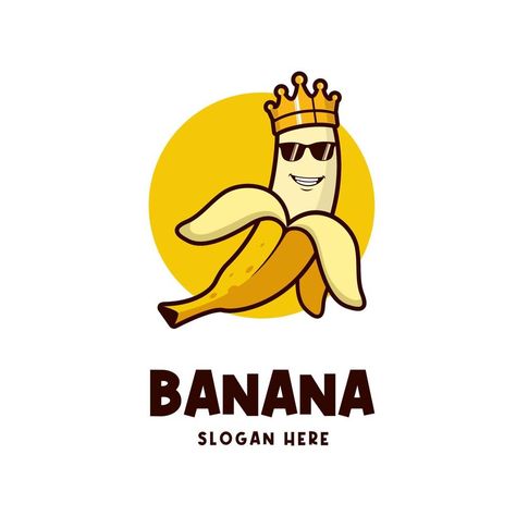 banana king logo. banana illustration with crown and cool glasses Banana Chips Logo, Banana Art Illustration, Banana Icon, Chips Logo, Logo Banana, Banana Vector, Banana Logo, Banana Illustration, Banana Cartoon