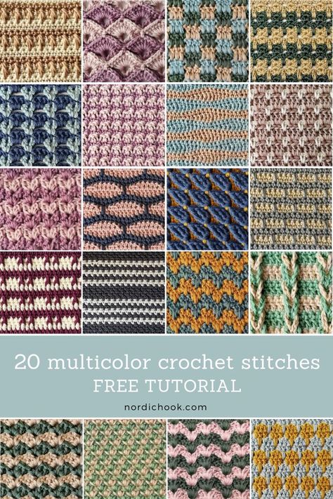 Here are 20 beautiful multicolor crochet stitches. Most of these stitches can be worked as two-color crochet stitches. I also included suggestions for free crochet patterns for some of them. Multicolor Granny Square Blanket, Crochet Stitches With 2 Colors, Crochet Two Color Pattern, Multicolor Crochet Blanket Patterns Free, Multicolor Crochet Stitch, Crochet Stitches 2 Colors, Crochet Patterns Multiple Colors, Two Colour Crochet Patterns, Two Colour Crochet Stitches