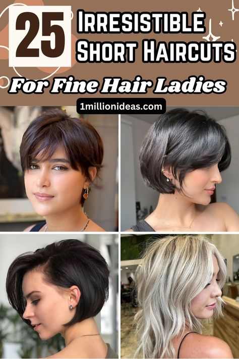 25 Irresistible Short Haircuts For Fine Hair Ladies Short Haircuts Fine Hair Round Face, Hairstyles For Very Straight Fine Hair, Short Hair Ideas For Fine Hair, Women’s Haircuts For Fine Hair, Dorothy Hamel Haircuts, Ladies Short Hairstyles For Fine Hair, Hair Cut 2024 Girl Short, Haircuts For Thinning Fine Hair With Bangs, Short Haircut For Fine Wavy Hair