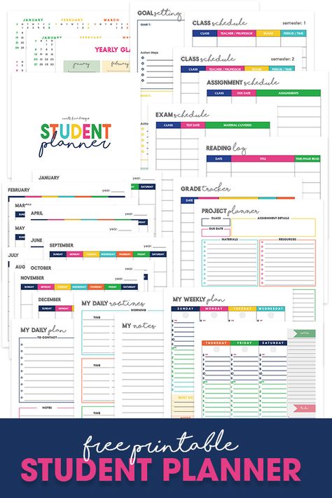 Keep your student organized this school year with the free printable Student Planner that's customizable for kids in all grades. It's completely customizable -- so it's perfect for students of any age: elementary school, junior high school, high school and college. #studentplanner #freeprintable #studentassignmentbook #printablestudentplanner Free Printable Student Planner, School Organization Printables, School Planner Organization, School Organization College, Planner Organization College, College Printables, Student Agenda, Printable Student Planner, Planning School