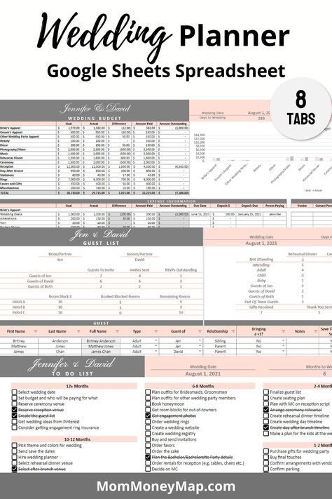 Wedding Planner Google Sheets Spreadsheet - Pink budgetplanning #organisationideasplanners #digitalplannersticker #dayplanner☘ Wedding Planner Spreadsheet, Bridal Shower Planner, Wedding Planning Spreadsheet, Wedding Budget Spreadsheet, Wedding Budget Template, Wedding Planning Templates, Planning List, Budget Expenses, The Wedding Planner