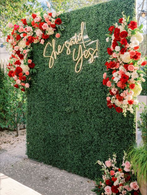Engagement Party Wall Backdrop, Flower Design For Engagement Party, Photo Wall For Engagement Party, Engagement Party Wall Decor, Back Drop For Engagement, Backyard Engagement Party Photo Backdrop, Flower Theme Engagement Party, Botanical Engagement Party, Engagement Themes Decor Outdoor