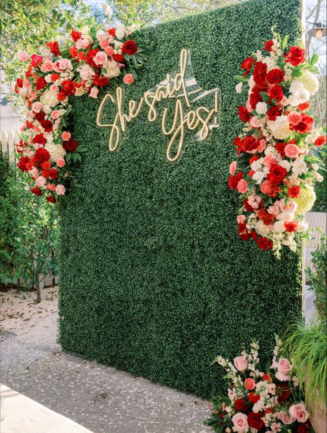 Engagement Party Wall Backdrop, Flower Design For Engagement Party, Engagement Party Wall Decor, Photo Wall For Engagement Party, Back Drop For Engagement, Backyard Engagement Party Photo Backdrop, Flower Theme Engagement Party, Engagement Themes Decor Outdoor, Engagement Garden Decoration