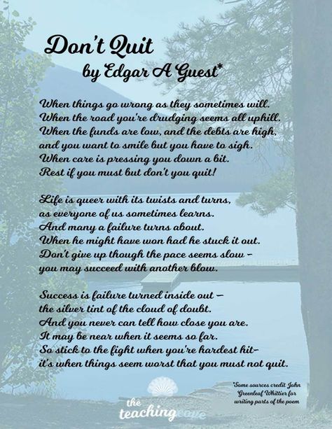 Don't-Quit-Poem-New-2 Poems About Dreams, Dont Quit Poem, The Time Will Pass Anyway, Time Will Pass Anyway, Motivational Mondays, Dont Quit, Poems In English, Organizational Printables, Meaningful Poems