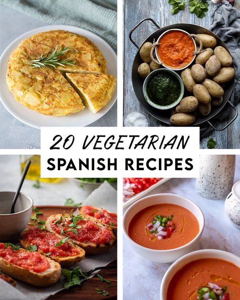 Spanish cuisine offers many vegetarian recipes that you can easily make at home, taste delicious, and are packed with fresh vegetables. Check out this 20 Vegetarian Spanish Recipes. Vegan Spanish Recipes, Spanish Cooking, Spanish Tapas Recipes, Tapas Menu, One Pot Vegetarian, Vegan Party Food, Tapas Dishes, Vegan Party, Paella Recipe