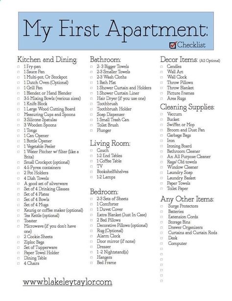 Apartment Decorating College, Apartment College, First Apartment Tips, Apartment Decorations, House Checklist, New Home Essentials, First Apartment Essentials, New Home Checklist, First Apartment Checklist