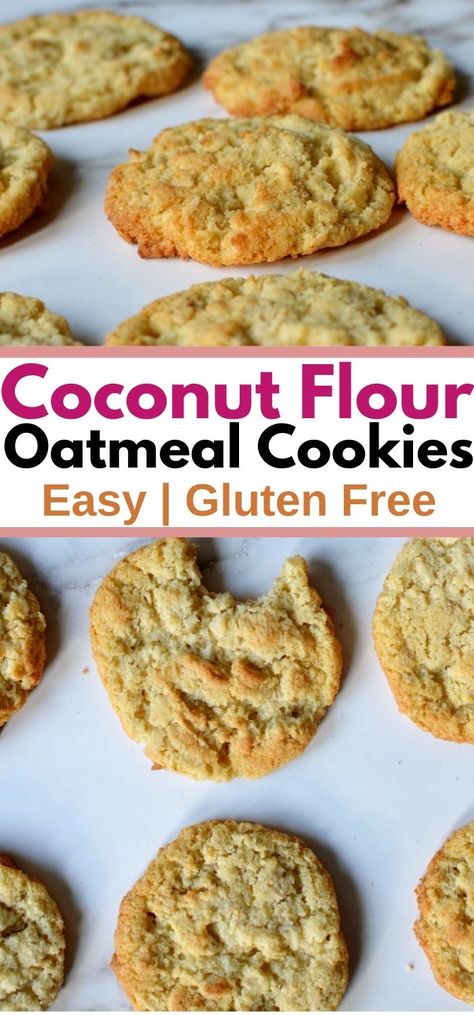 coconut flour oatmeal cookies Oatmeal Cookies With Coconut, Coconut Flour Oatmeal, Cookies With Coconut Flour, Coconut Flour Recipes Cookies, Cookies With Coconut, Glutenfri Baking, Coconut Flour Cookies, Coconut Cookies Recipes, Oatmeal Cookies Easy