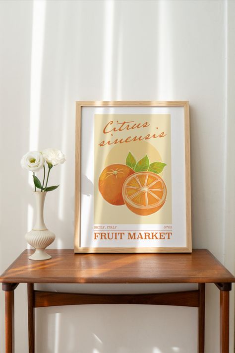 Elevate your space with this Fruit Market Poster 🌿🍋 This stunning piece of retro kitchen art print is designed to infuse any room with character and charm with a captivating blend of trending botanical illustrations. Whether you're looking to enhance a preppy dorm room or add a touch of vintage flair to your dining area, this cute and modern wall art delivers just that ✨ Cute Dining Room, Fruit Market Poster, Preppy Dorm Room, Preppy Dorm, Art Preppy, Fruit Market, Market Poster, Dining Room Wall, Dining Room Wall Art