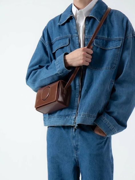 Brown  Collar  PU Leather Plain Square Bag Embellished   Men Bags Man Purse Aesthetic, Man Purse Outfit, Sling Bag Outfit Men, Sling Bag Mens Outfit, Men’s Bags, Men Bag Outfit, Brown Purse Outfit, Men Bags Fashion, 90s Japan Fashion